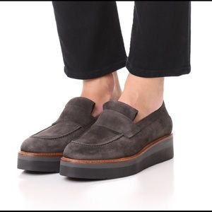 Vince Dorsey Platform Loafers Grey Suede Tarmac
